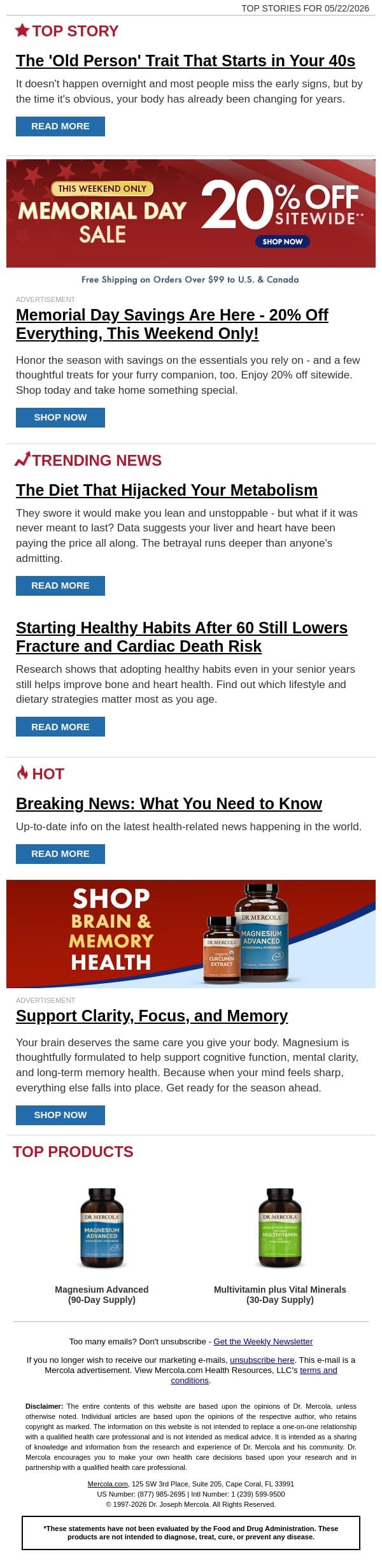 The 'Old Person' Trait That Starts in Your 40s email from Mercola screenshot