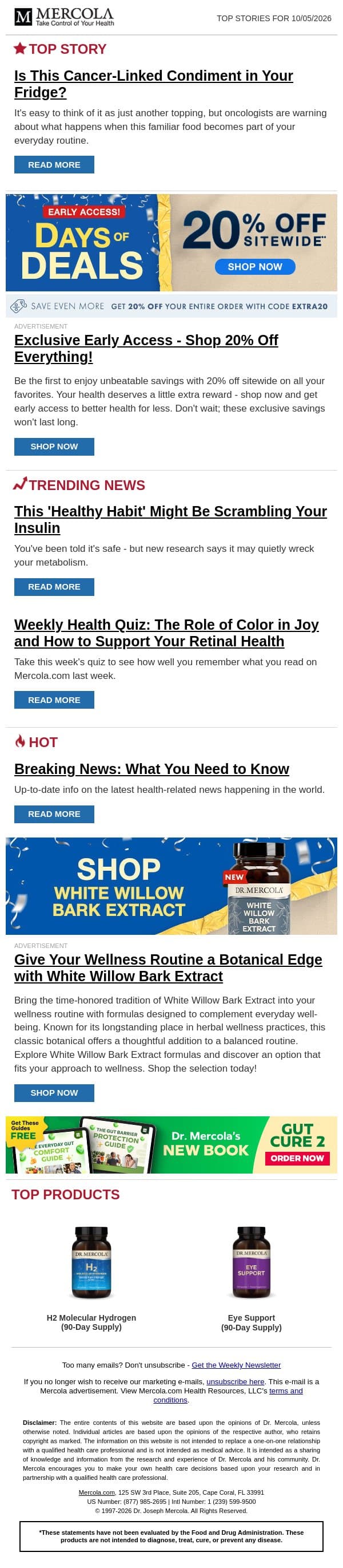 Is This Cancer-Linked Condiment in Your Fridge? email from Mercola screenshot