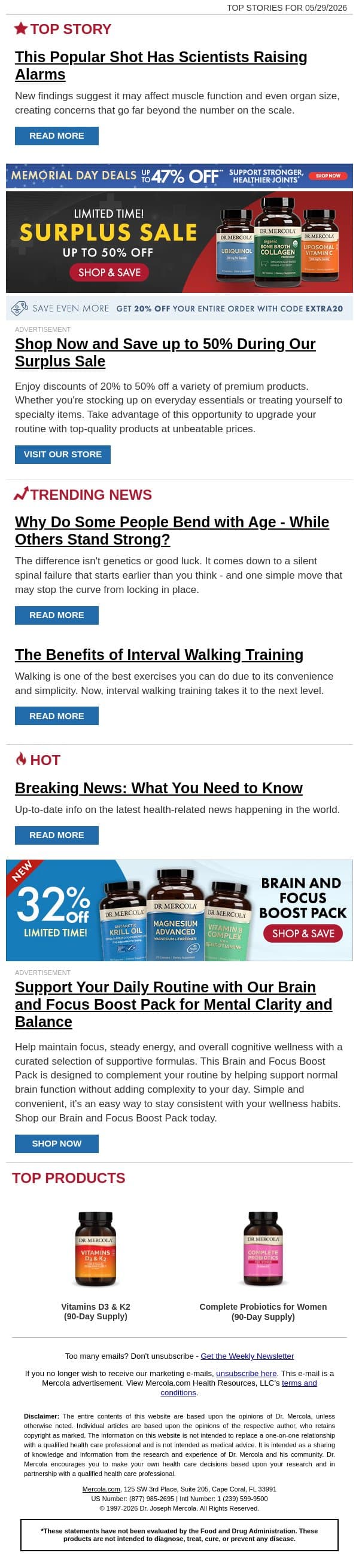 This Popular Shot Has Scientists Raising Alarms email from Mercola screenshot