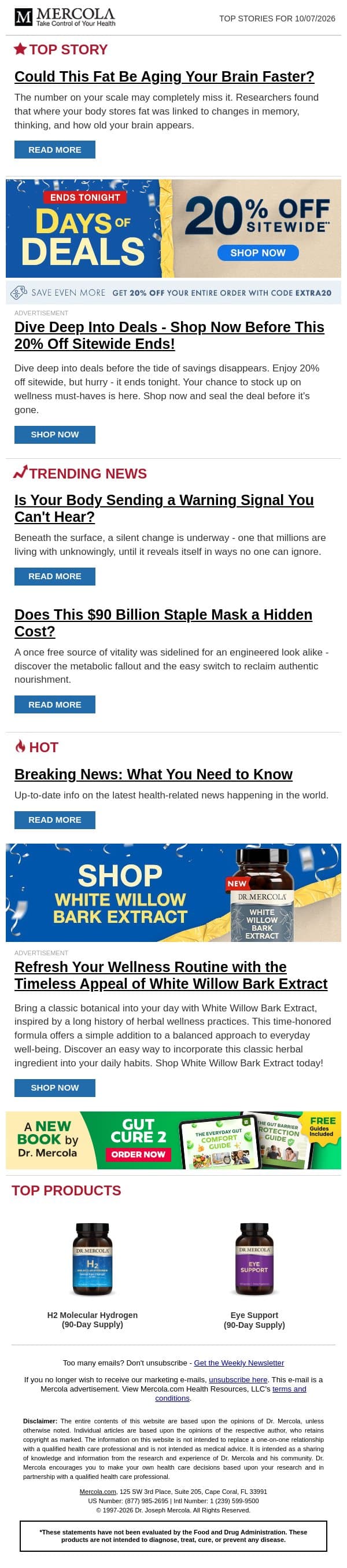 Could This Fat Be Aging Your Brain Faster? email from Mercola screenshot