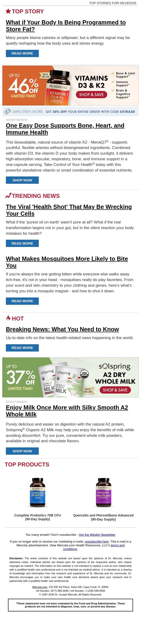 What if Your Body Is Being Programmed to Store Fat? email from Mercola screenshot