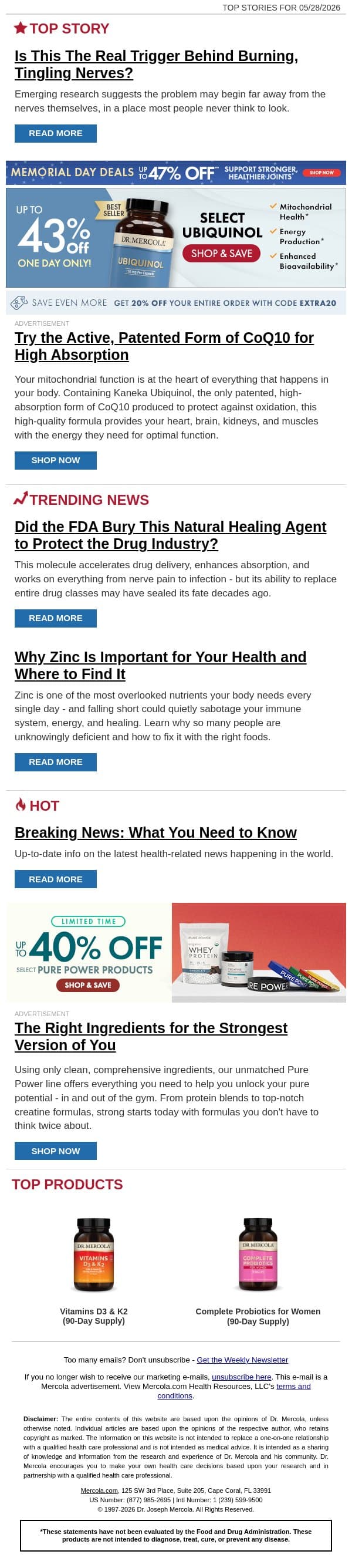 Is This The Real Trigger Behind Burning, Tingling Nerves? email from Mercola screenshot