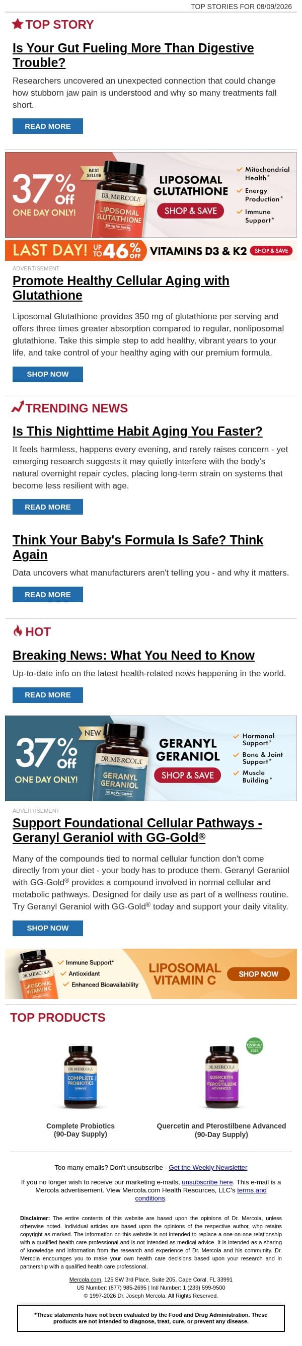 Is Your Gut Fueling More Than Digestive Trouble? email from Mercola screenshot