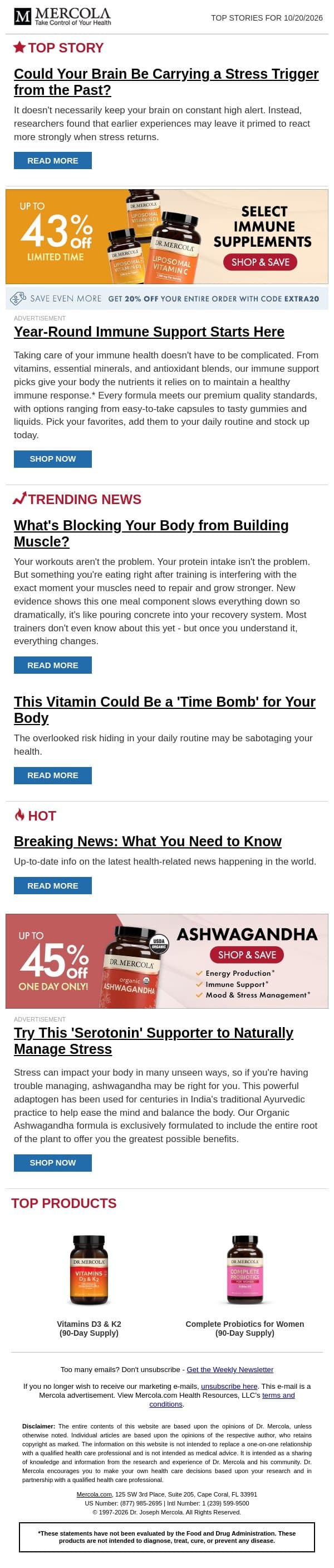 Could Your Brain Be Carrying a Stress Trigger from the Past? email from Mercola screenshot