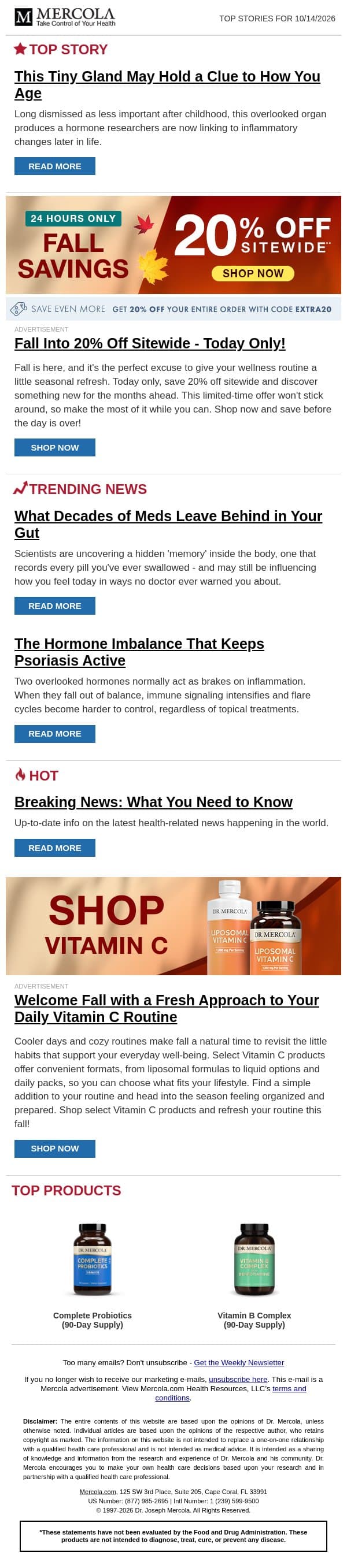 This Tiny Gland May Hold a Clue to How You Age email from Mercola screenshot