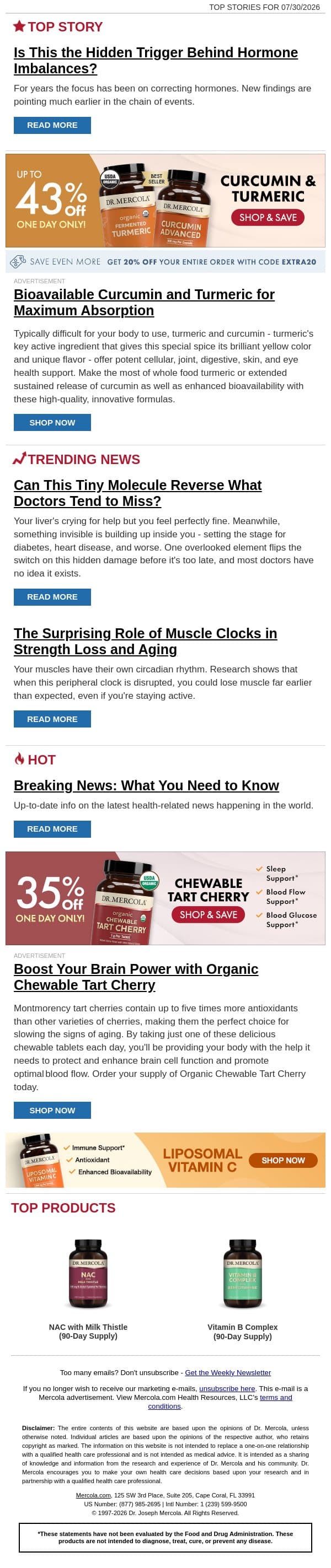Is This the Hidden Trigger Behind Hormone Imbalances? email from Mercola screenshot