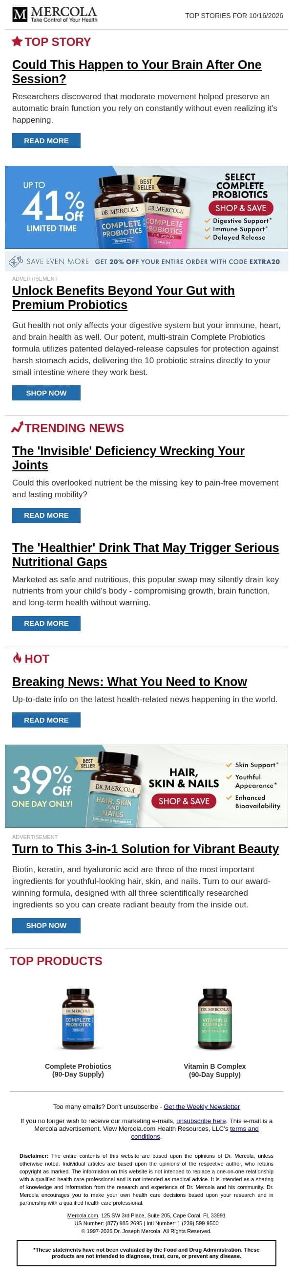 Could This Happen to Your Brain After One Session? email from Mercola screenshot