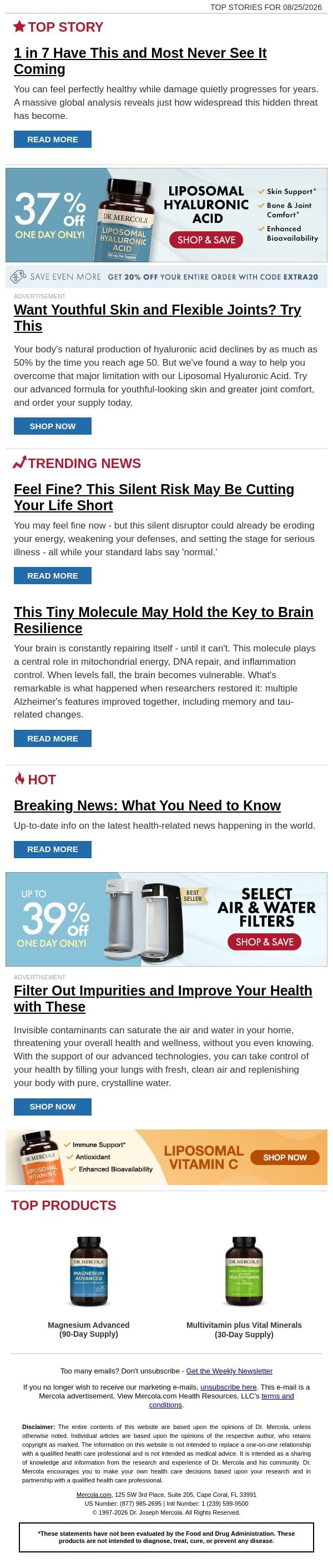 1 in 7 Have This and Most Never See It Coming email from Mercola screenshot