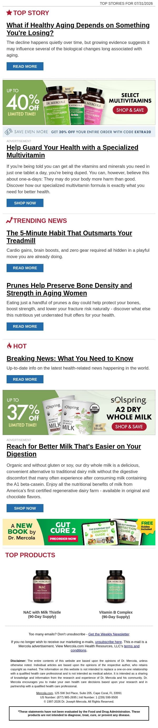 What if Healthy Aging Depends on Something You're Losing? email from Mercola screenshot
