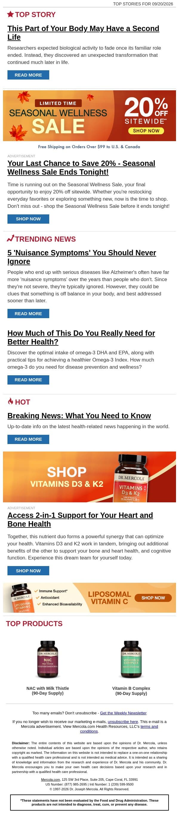 This Part of Your Body May Have a Second Life email from Mercola screenshot