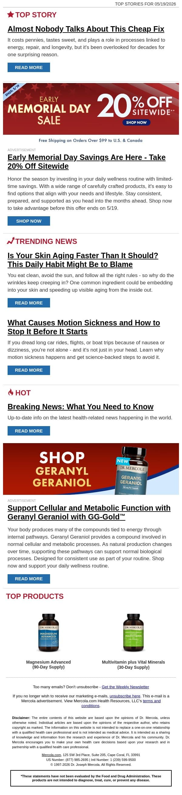 Almost Nobody Talks About This Cheap Fix email from Mercola screenshot