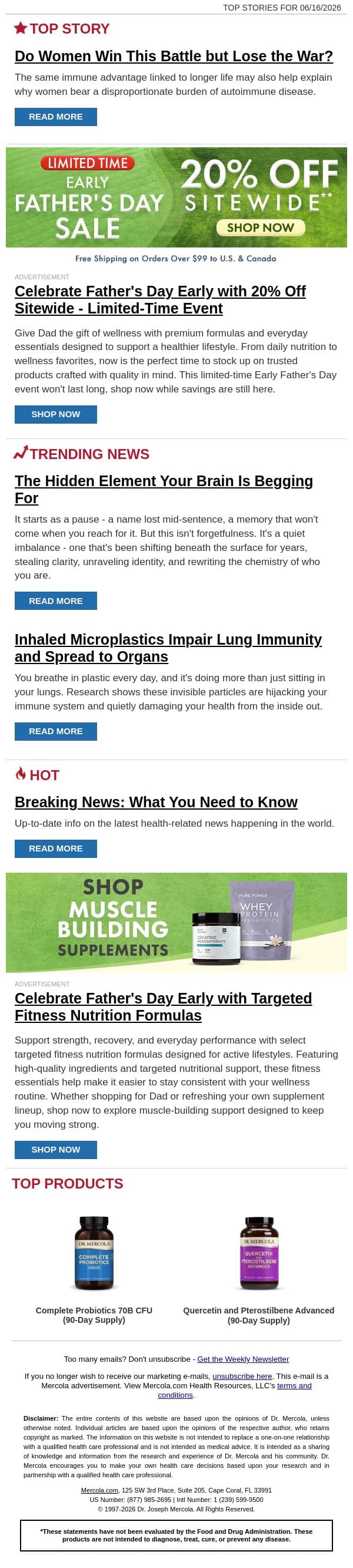 Do Women Win This Battle but Lose the War? email from Mercola screenshot