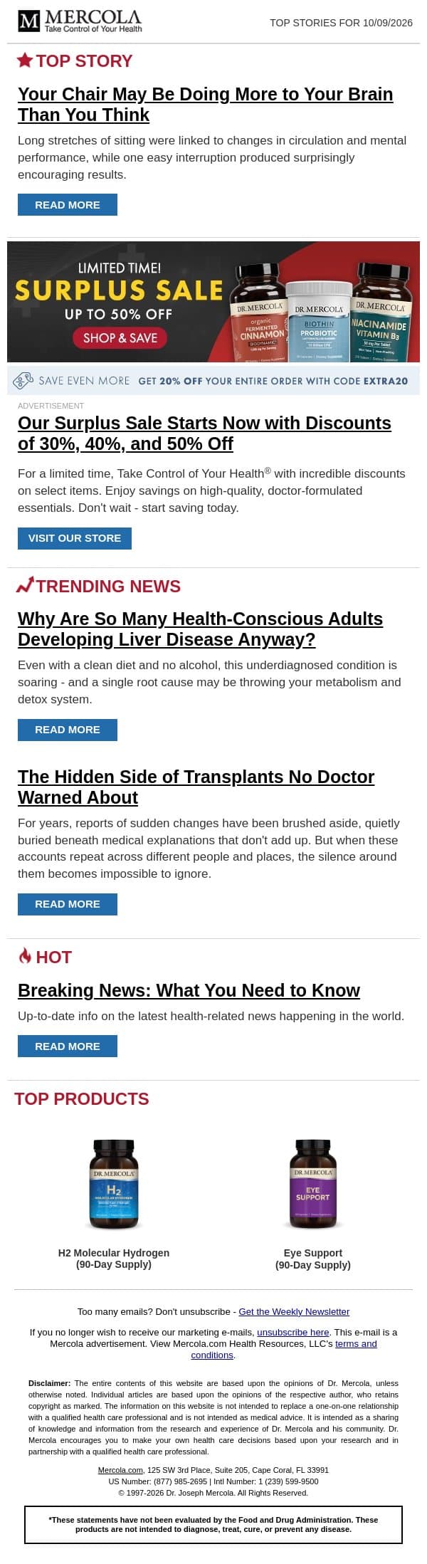 Your Chair May Be Doing More to Your Brain Than You Think email from Mercola screenshot
