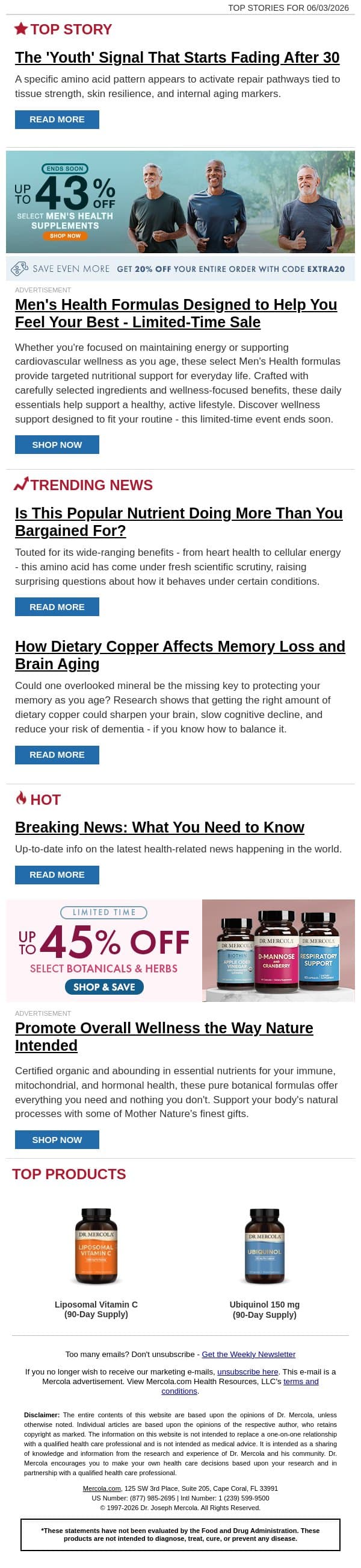 The 'Youth' Signal That Starts Fading After 30 email from Mercola screenshot