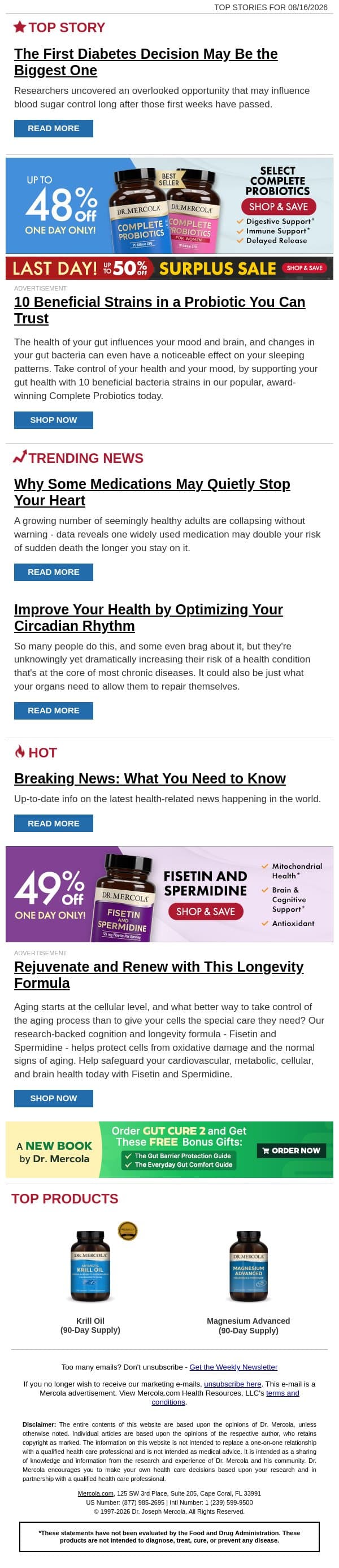 The First Diabetes Decision May Be the Biggest One email from Mercola screenshot