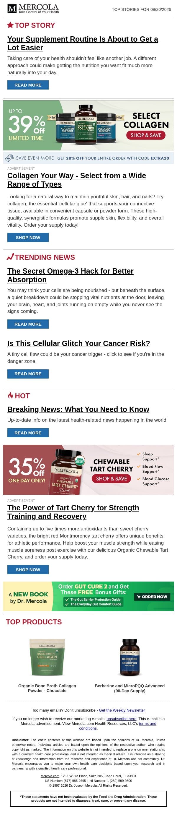 Your Supplement Routine Is About to Get a Lot Easier email from Mercola screenshot
