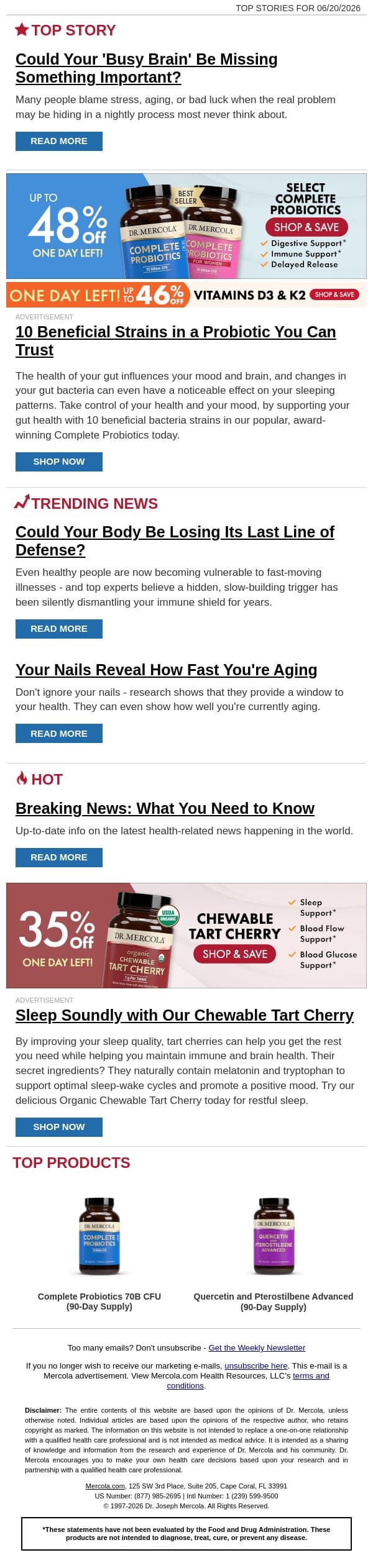 Could Your 'Busy Brain' Be Missing Something Important? email from Mercola screenshot