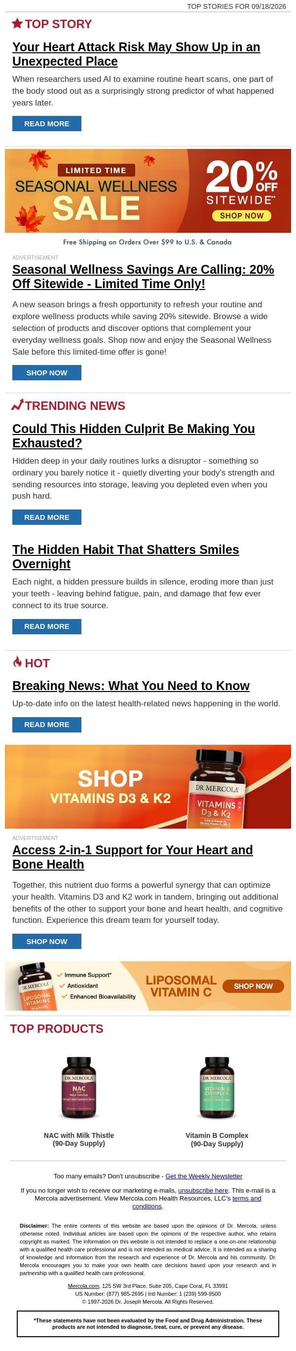Your Heart Attack Risk May Show Up in an Unexpected Place email from Mercola screenshot