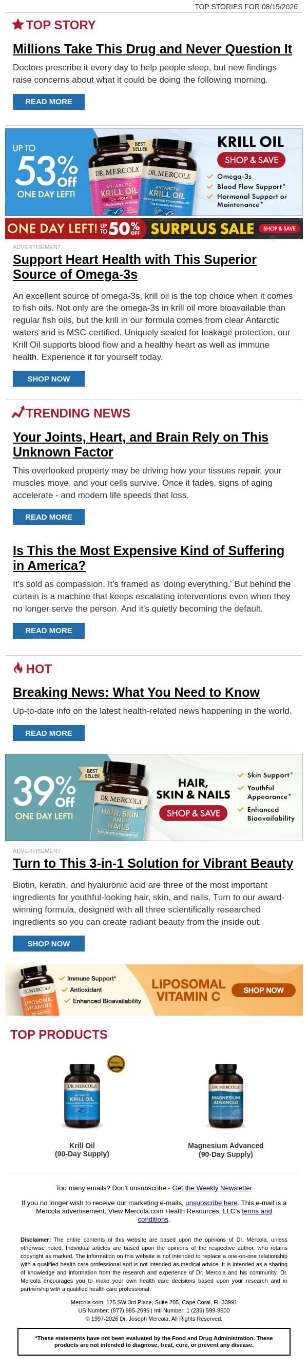 Millions Take This Drug and Never Question It email from Mercola screenshot