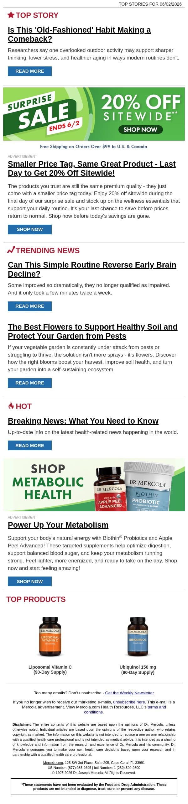 Is This 'Old-Fashioned' Habit Making a Comeback? email from Mercola screenshot