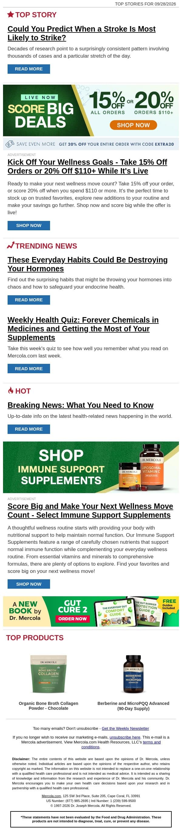 Could You Predict When a Stroke Is Most Likely to Strike? email from Mercola screenshot