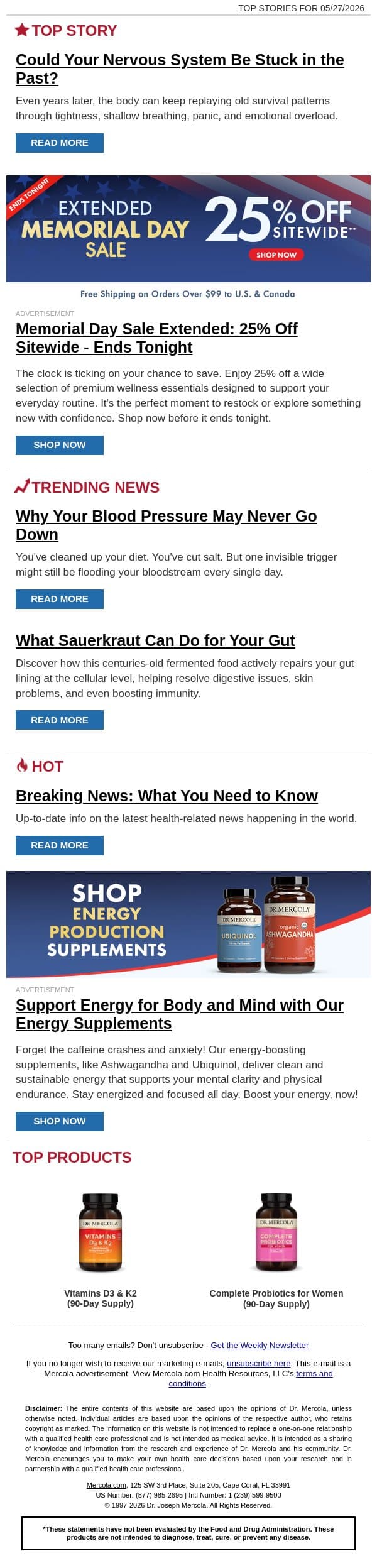 Could Your Nervous System Be Stuck in the Past? email from Mercola screenshot