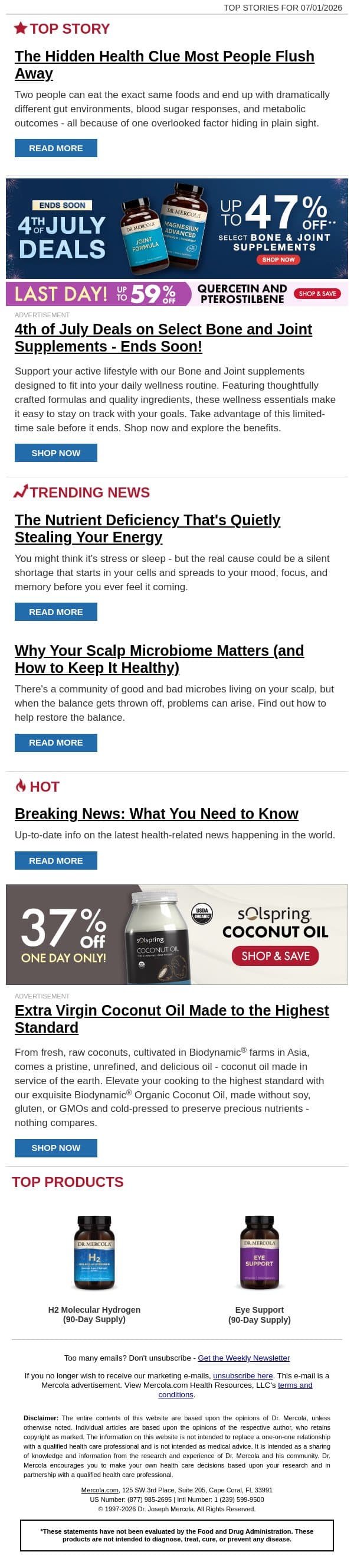 The Hidden Health Clue Most People Flush Away email from Mercola screenshot