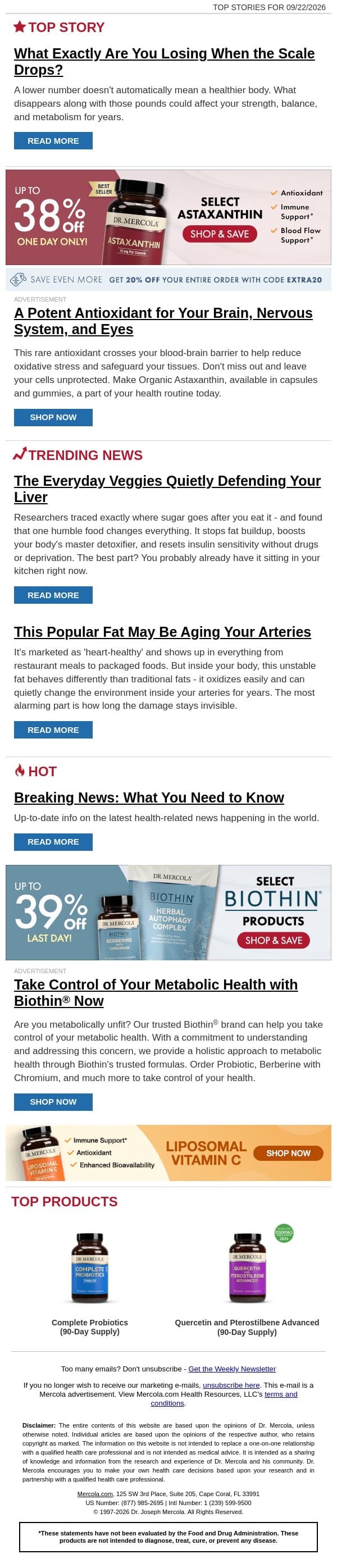 What Exactly Are You Losing When the Scale Drops? email from Mercola screenshot