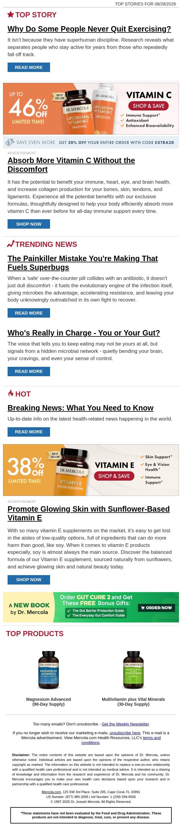 Why Do Some People Never Quit Exercising? email from Mercola screenshot
