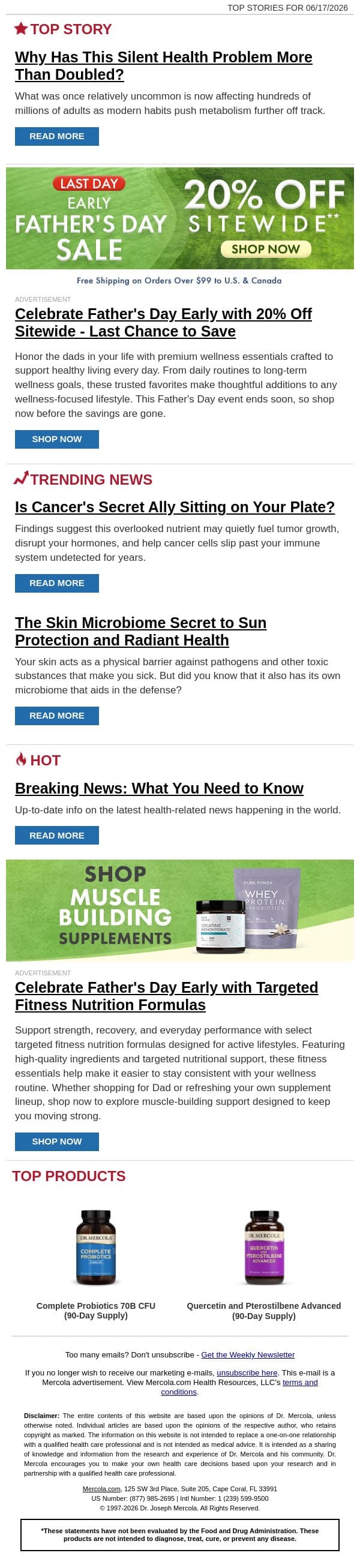 Why Has This Silent Health Problem More Than Doubled? email from Mercola screenshot