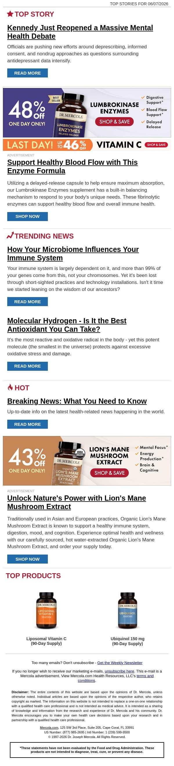 Kennedy Just Reopened a Massive Mental Health Debate email from Mercola screenshot