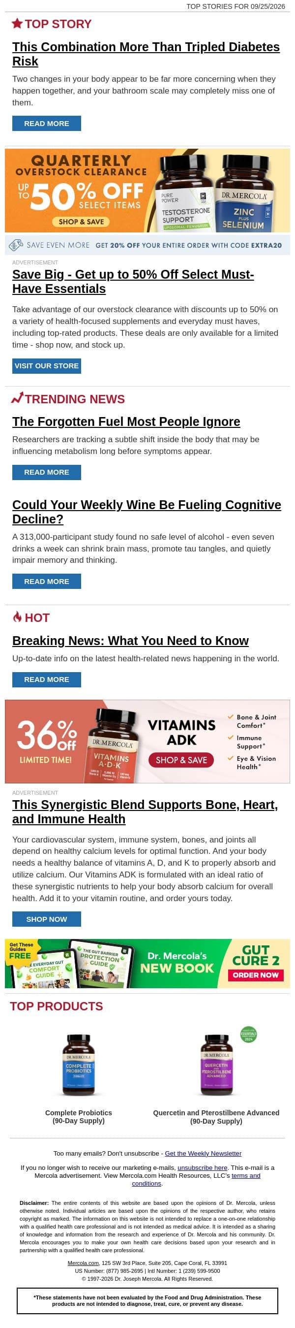 This Combination More Than Tripled Diabetes Risk email from Mercola screenshot