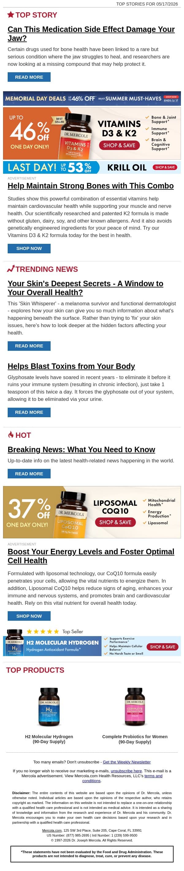 Can This Medication Side Effect Damage Your Jaw? email from Mercola screenshot