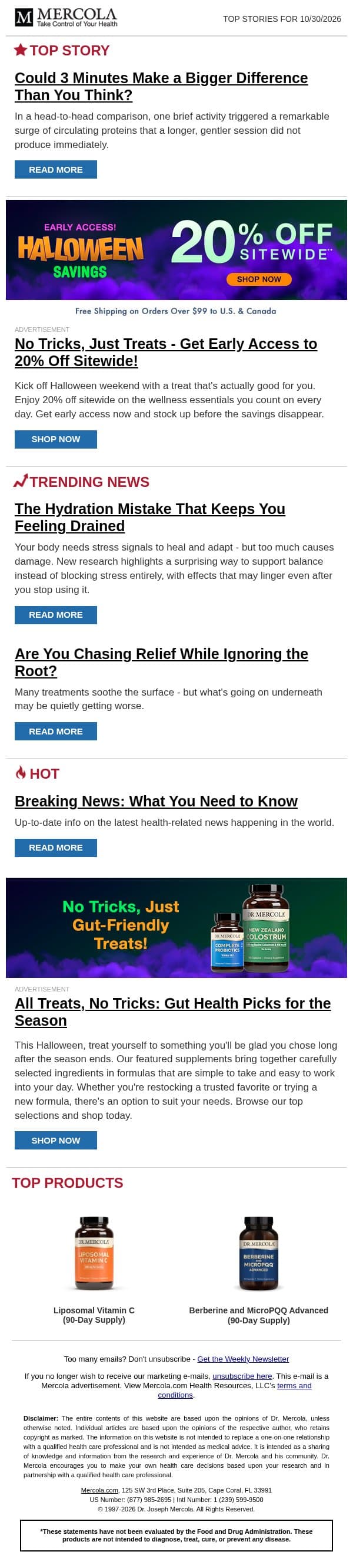 Could 3 Minutes Make a Bigger Difference Than You Think? email from Mercola screenshot