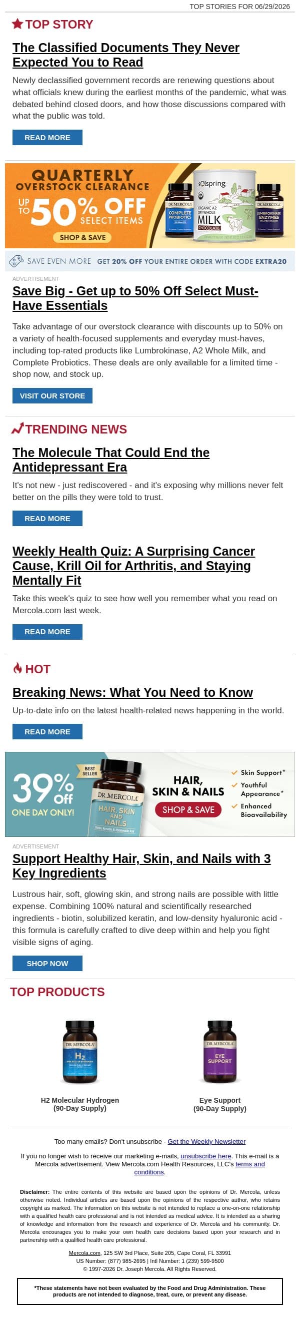 The Classified Documents They Never Expected You to Read email from Mercola screenshot