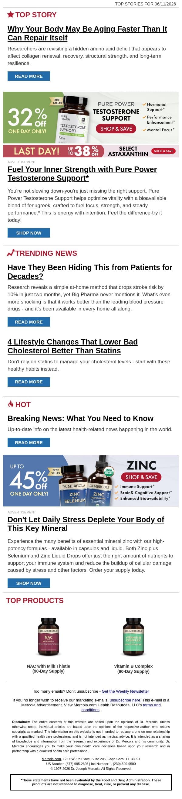 Why Your Body May Be Aging Faster Than It Can Repair Itself email from Mercola screenshot