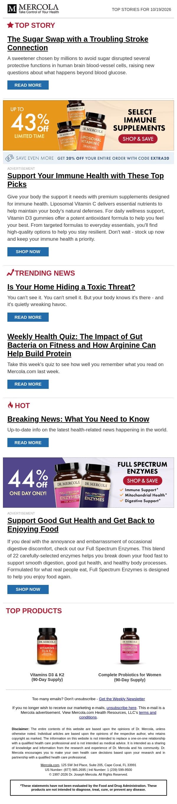The Sugar Swap with a Troubling Stroke Connection email from Mercola screenshot