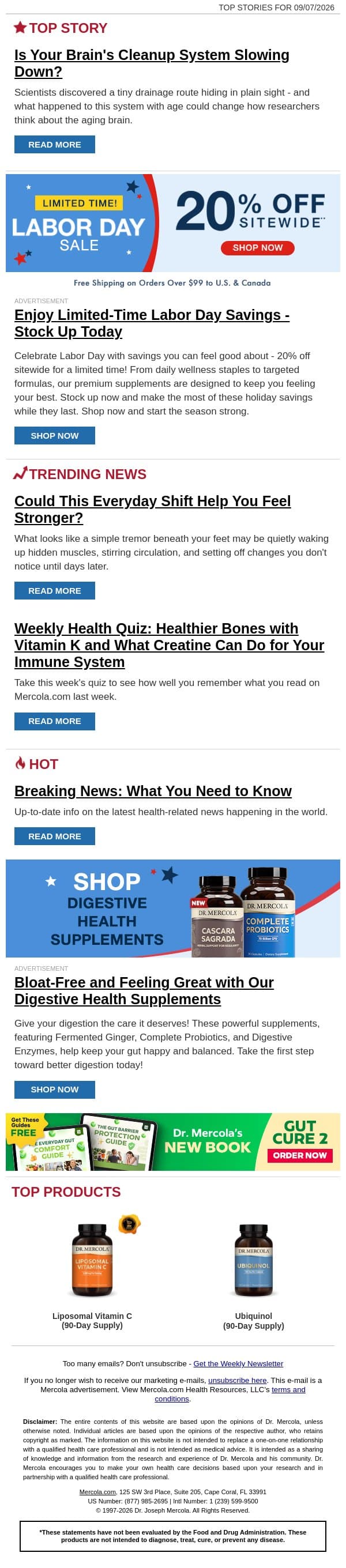Is Your Brain's Cleanup System Slowing Down? email from Mercola screenshot