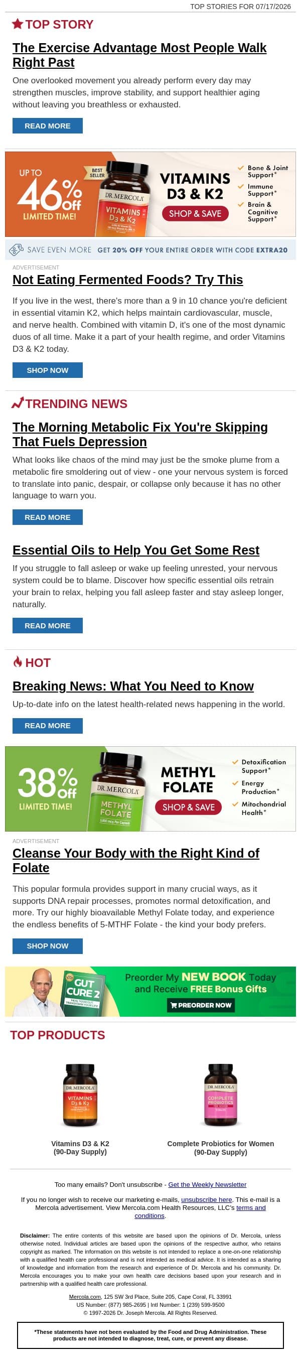 The Exercise Advantage Most People Walk Right Past email from Mercola screenshot