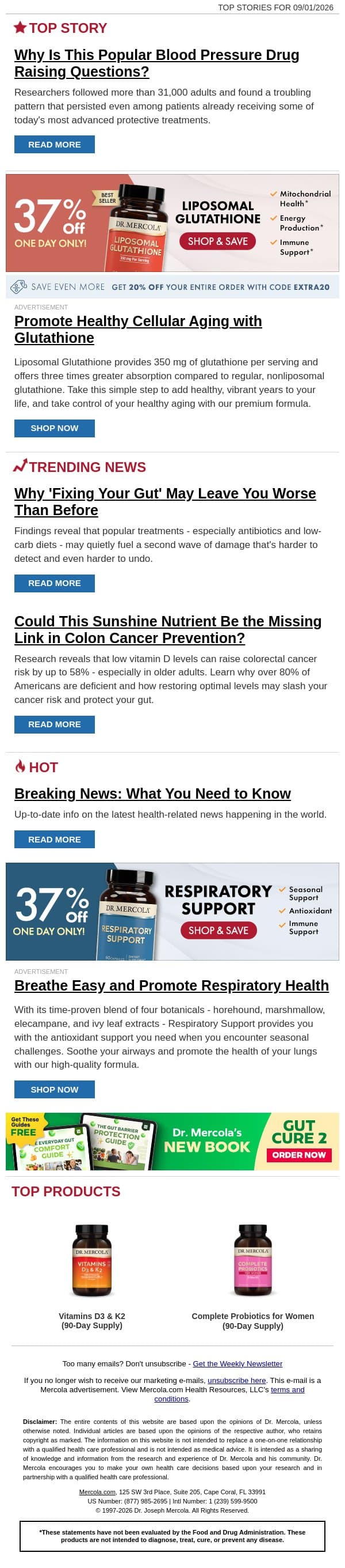 Why Is This Popular Blood Pressure Drug Raising Questions? email from Mercola screenshot
