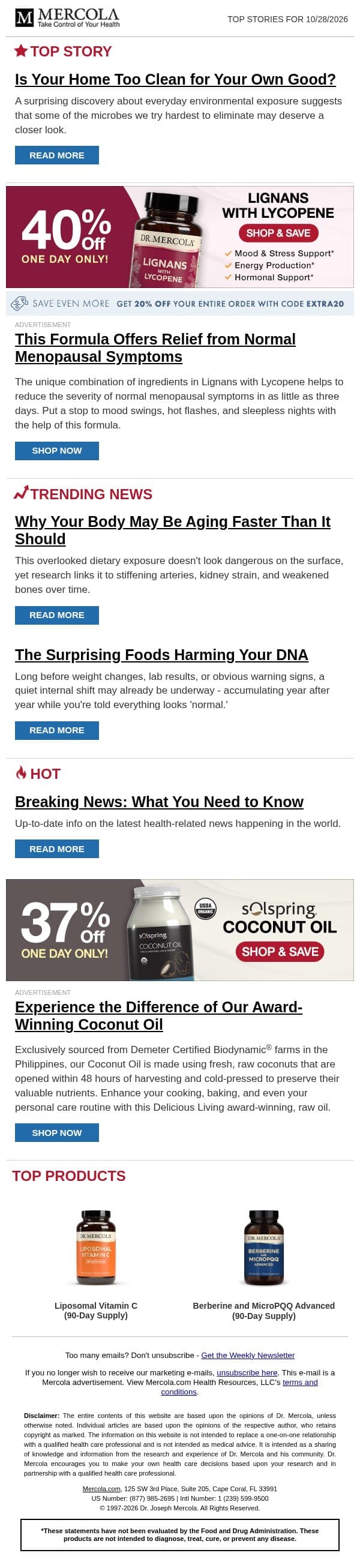 Is Your Home Too Clean for Your Own Good? email from Mercola screenshot