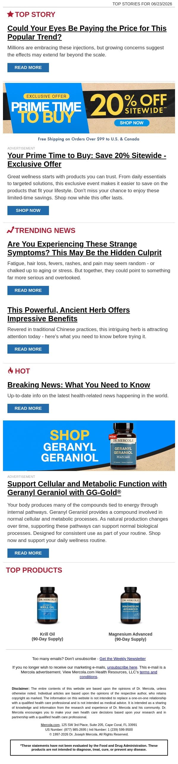 Could Your Eyes Be Paying the Price for This Popular Trend? email from Mercola screenshot