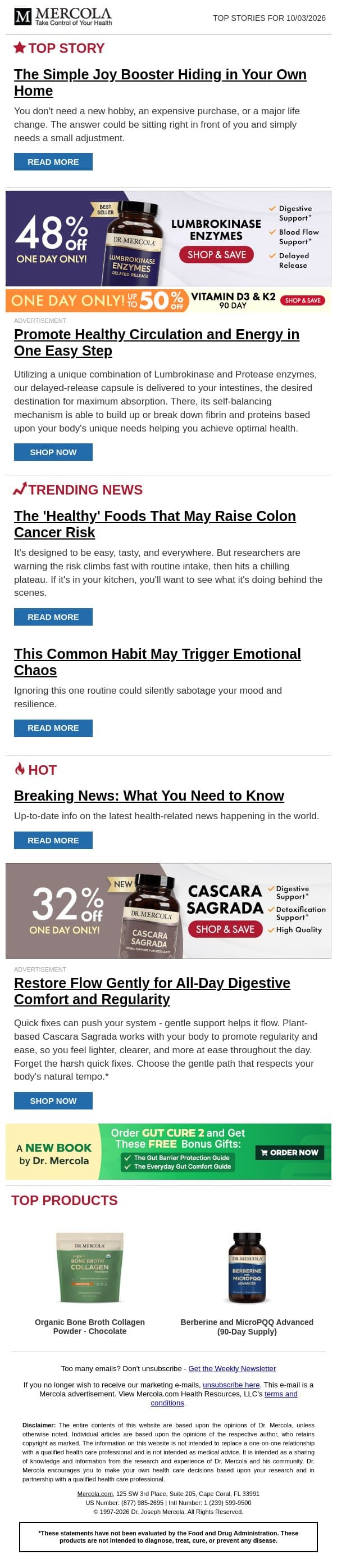 The Simple Joy Booster Hiding in Your Own Home email from Mercola screenshot