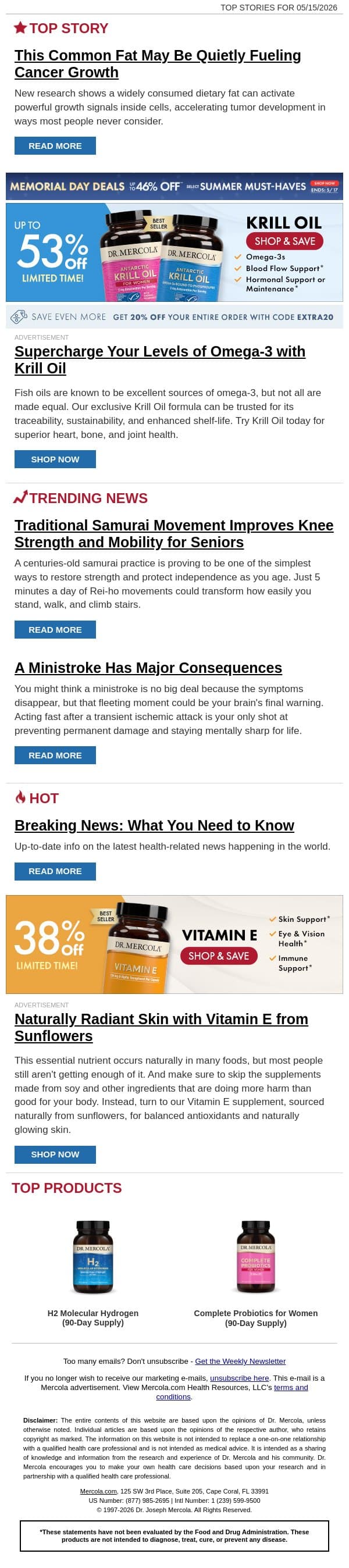 This Common Fat May Be Quietly Fueling Cancer Growth email from Mercola screenshot