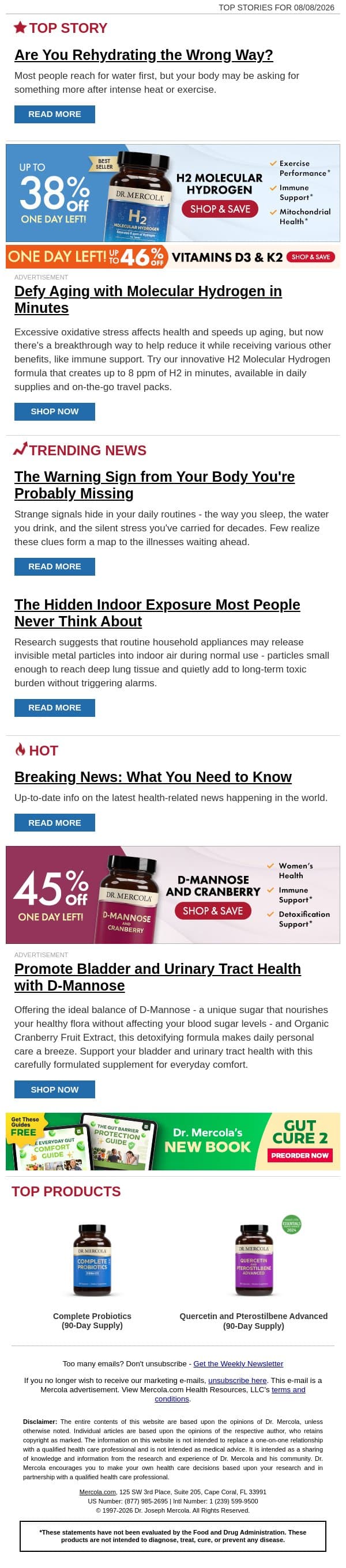 Are You Rehydrating the Wrong Way? email from Mercola screenshot