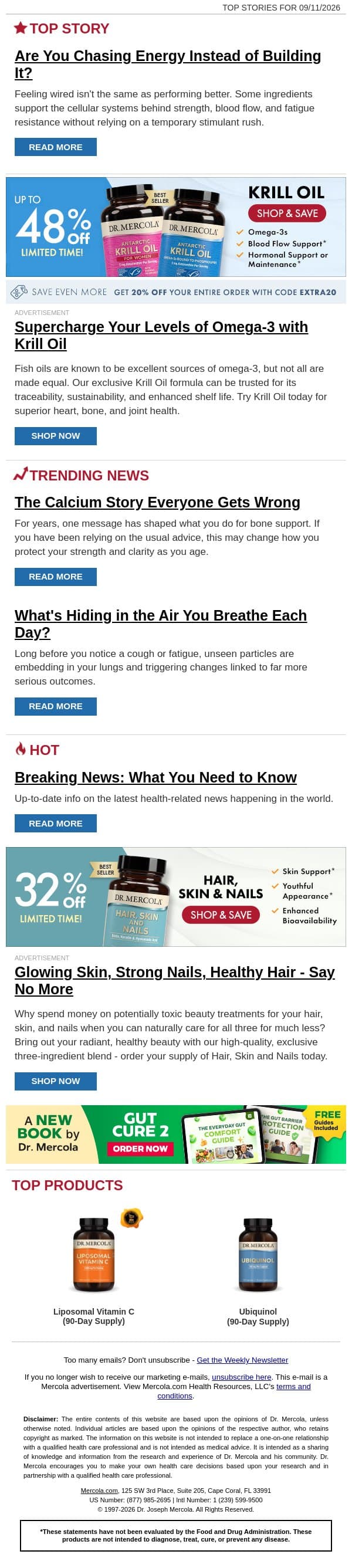 Are You Chasing Energy Instead of Building It? email from Mercola screenshot