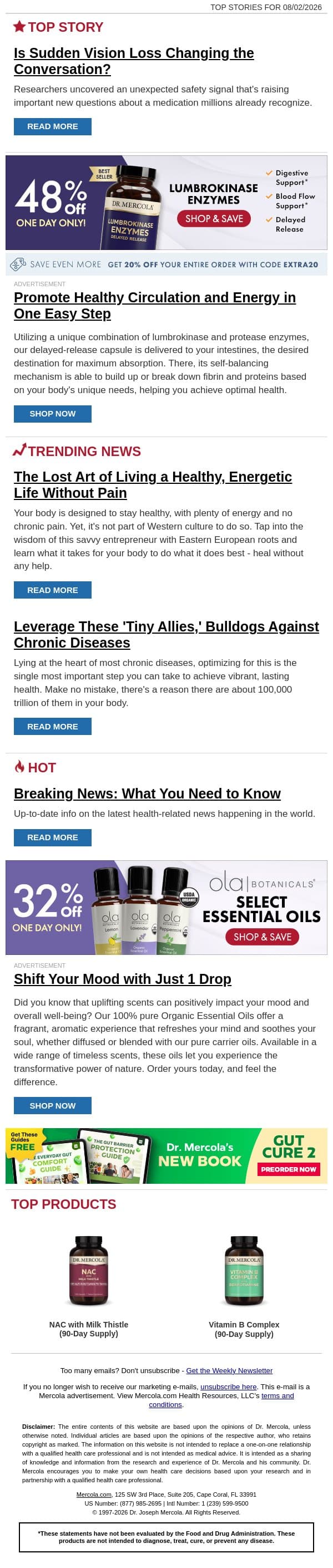 Is Sudden Vision Loss Changing the Conversation? email from Mercola screenshot