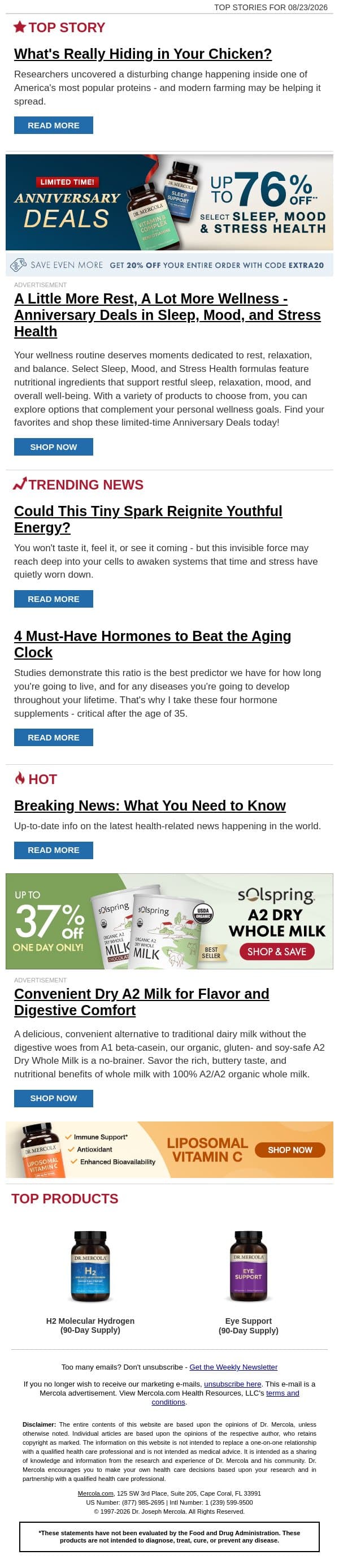 What's Really Hiding in Your Chicken? email from Mercola screenshot
