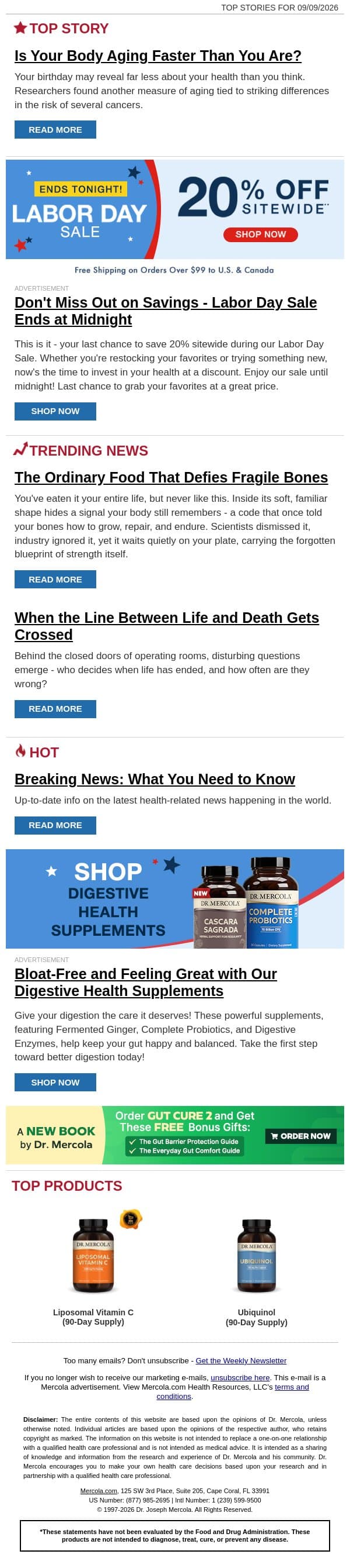 Is Your Body Aging Faster Than You Are? email from Mercola screenshot