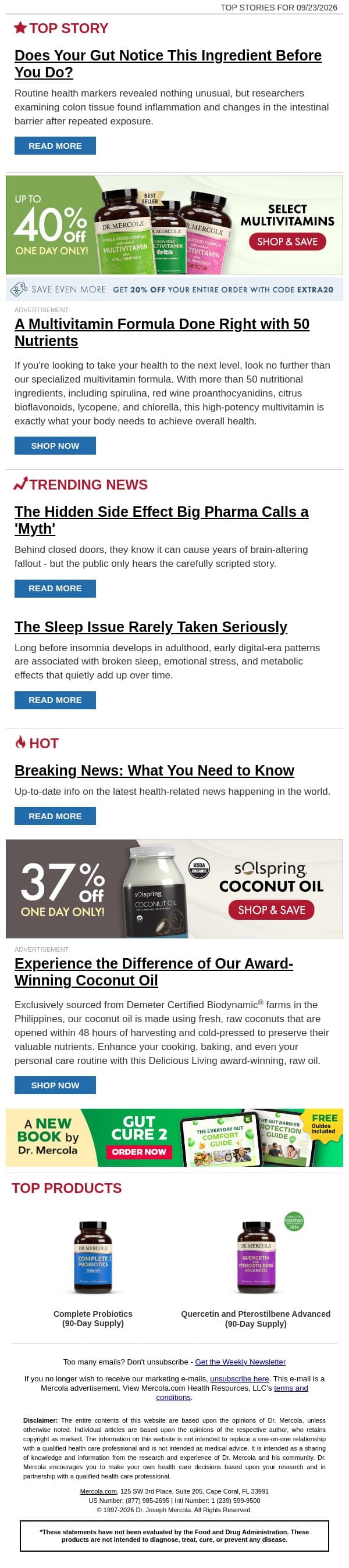 Does Your Gut Notice This Ingredient Before You Do? email from Mercola screenshot